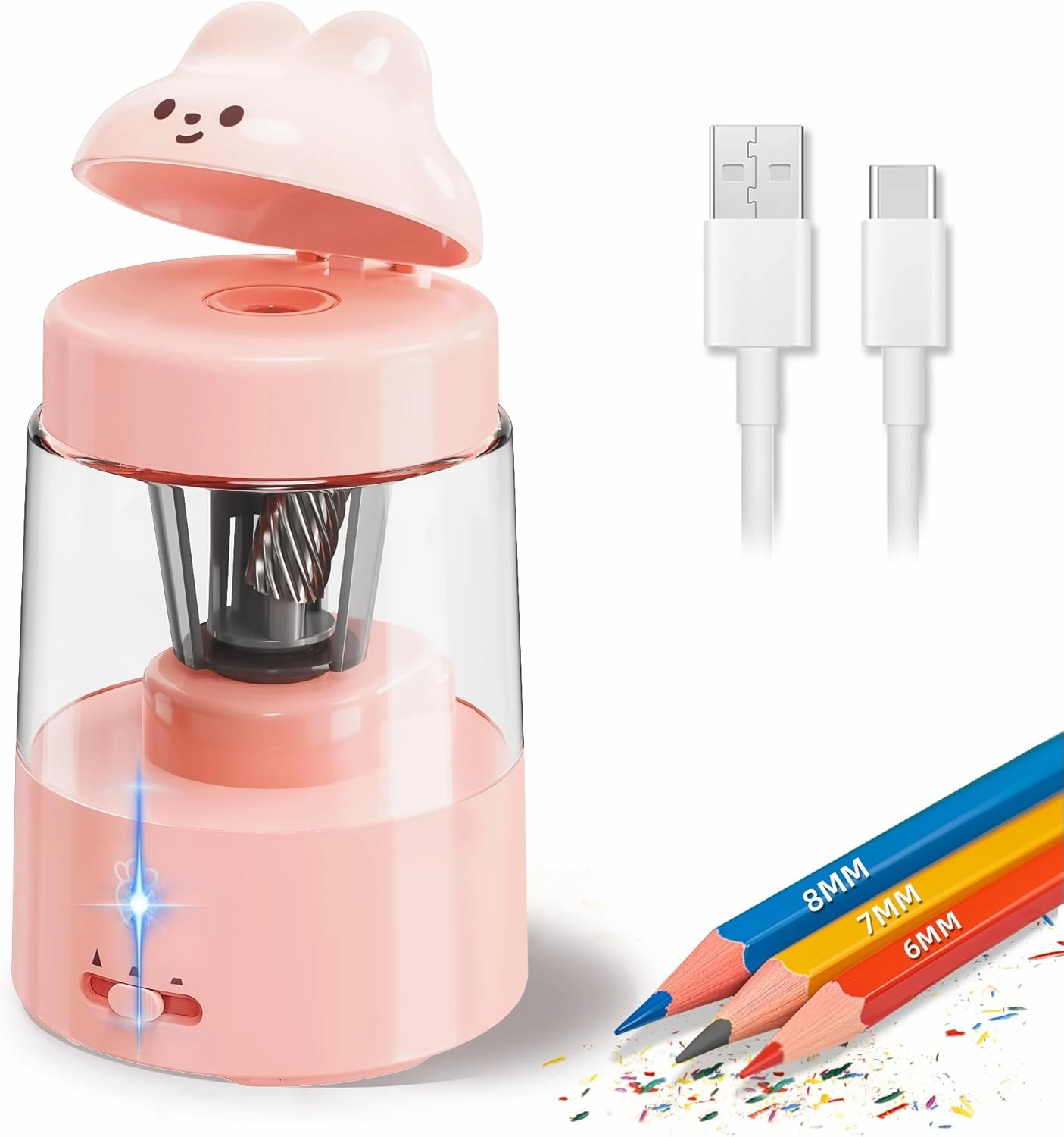 ZMOL Electric Pencil Sharpeners, Colored Pencil Sharpener for Kids, Auto Stop, Rechargeable Pencil Sharpener for Battery Powered Cute No.2/Colored Pencils (6-8mm), Classroom/Office/Home (Pink)