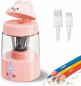 ZMOL Electric Pencil Sharpeners, Colored Pencil Sharpener for Kids, Auto Stop, Rechargeable Pencil Sharpener for Battery Powered Cute No.2/Colored Pencils (6-8mm), Classroom/Office/Home (Pink)