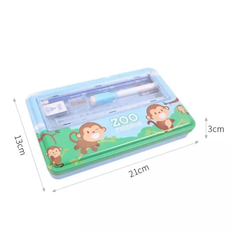 Zoo Friends Printed Metal Pencil Case for Kids (Light blue) - Pack of 1